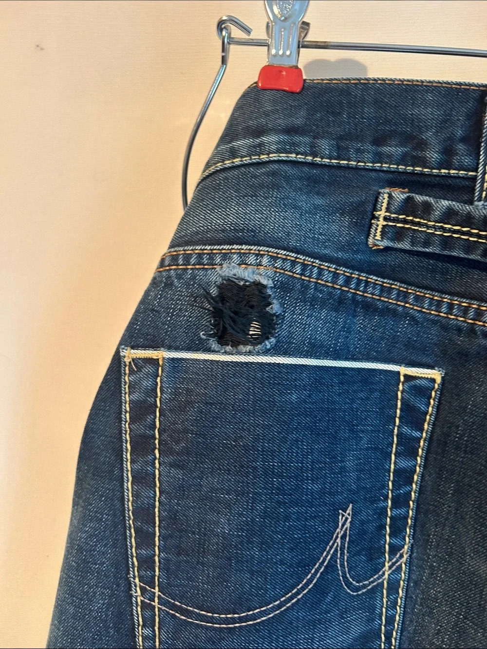 LTB Jeans Men's Dark Blue Distressed Jeans with selvedge. 32x32 low rise slim